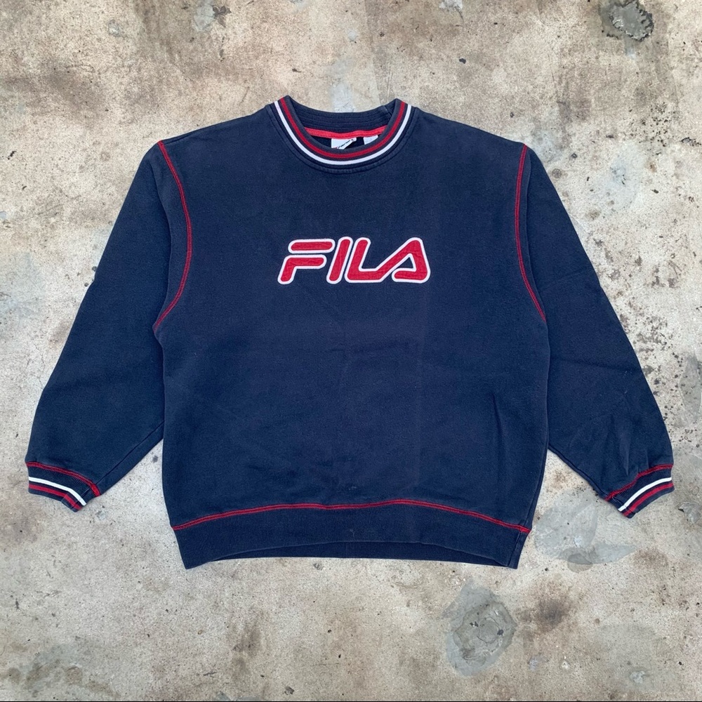 Vintage 90s Fila Big Logo Navy Sweatshirt 🔥🔥🔥